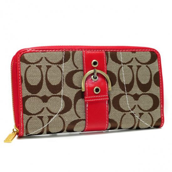 Coach Buckle In Signature Large Red Wallets AXG | Women - Click Image to Close